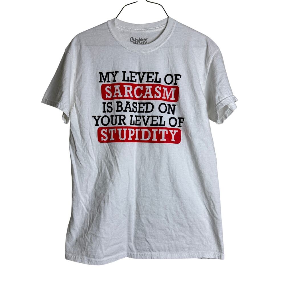 Spencer's white Graphic t-shirt Sarcasm Stupidity Size MEDIUM
